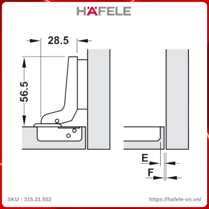Bản Lề Lọt Lòng Metalla A 110° Không Bật Hafele 315.31.552
