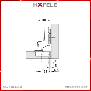 Bản Lề Lọt Lòng Metalla A 95º Cho Cửa Dày Hafele 311.81.506