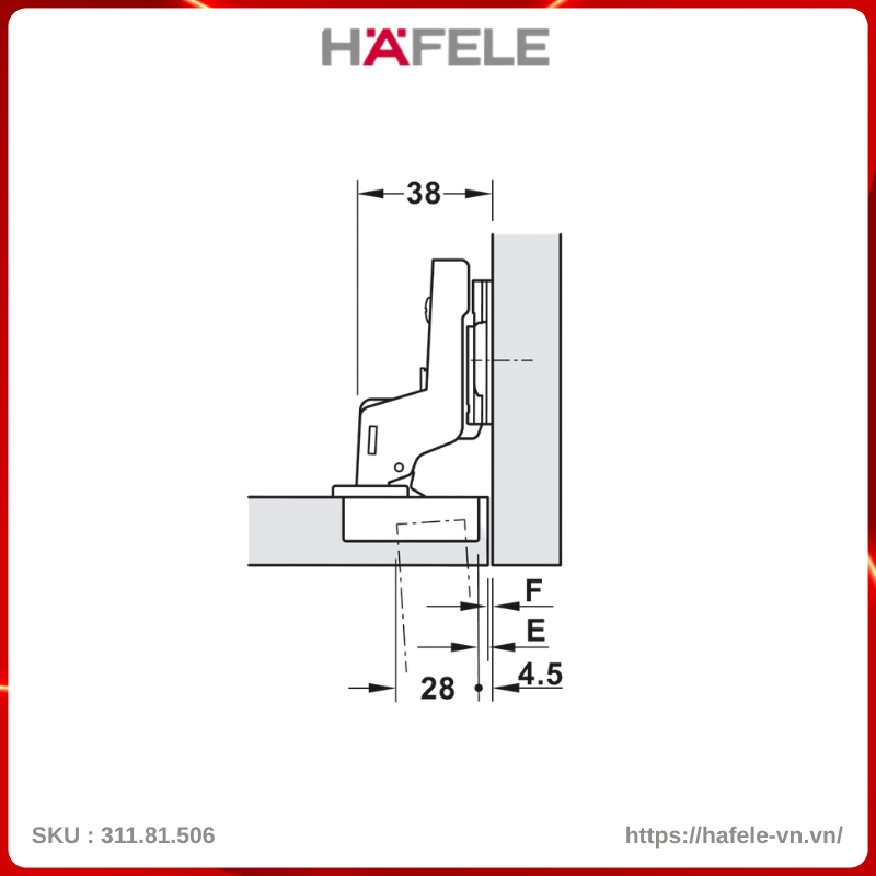 Bản Lề Lọt Lòng Metalla A 95º Cho Cửa Dày Hafele 311.81.506