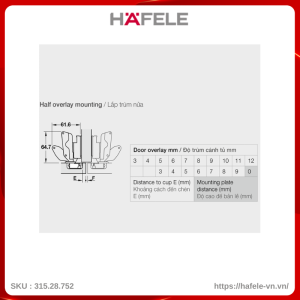 Bản Lề Lọt Lòng Metalla SM 165º Hafele 315.28.752