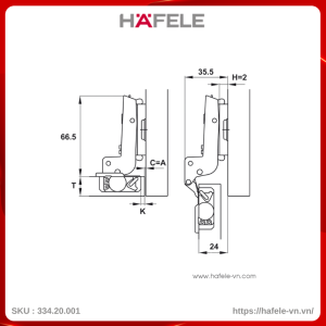 Bản Lề Lọt Lòng Metallamat Neo 110º Hafele 334.20.001