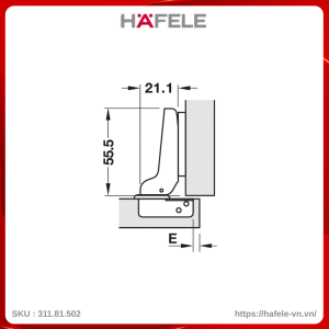 Bản Lề Metalla A 95° Trùm Nửa Hafele 311.81.502