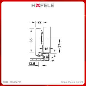 Bản Lề Metalla SM 110º Trùm Ngoài Hafele 315.26.710