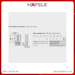 Bản Lề Trùm Ngoài Metalla SM 165º Hafele 315.28.750