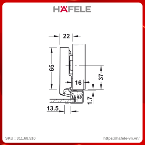 Bản Lề Trùm Ngoài Tủ Khung Nhôm Hafele 311.68.510