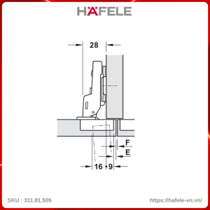 Bản Lề Trùm Nửa Metalla A 95º Cho Cửa Dày Hafele 311.81.505