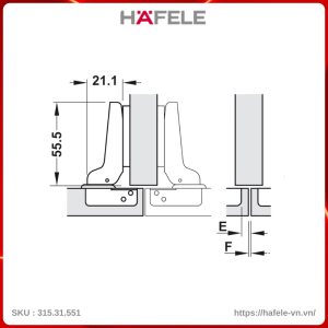 Bản Lề Trùm Nửa Metalla A 110° Không Bật Hafele 315.31.551