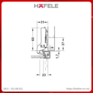 Bản Lề Trùm Nửa Tủ Khung Nhôm Hafele 311.68.511