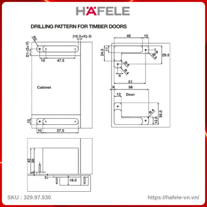Bản Lề Tủ Âm Giảm Chấn Hafele 329.97.530
