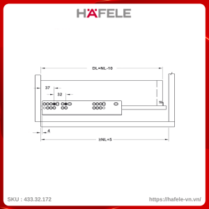 Ray Âm EPC Evo 350mm Nhấn Mở Hafele 433.32.172
