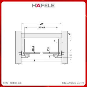 Ray Âm EPC Evo 400mm Nhấn Mở Hafele 433.32.173