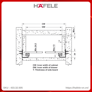 Ray Âm EPC EVO Mở 3/4 Giảm Chấn 500mm Hafele 433.32.505