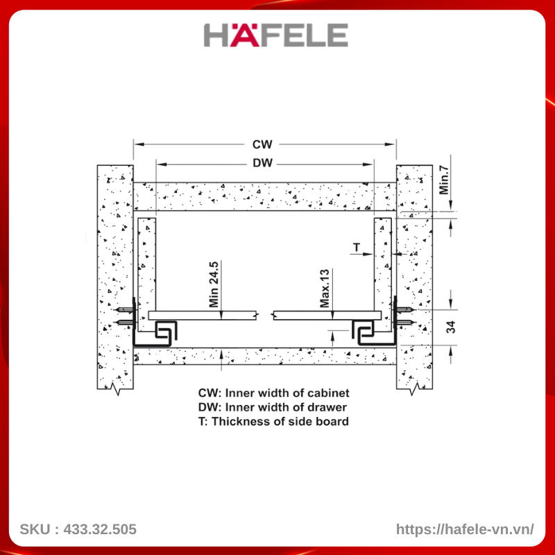 Ray Âm EPC EVO Mở 3/4 Giảm Chấn 500mm Hafele 433.32.505
