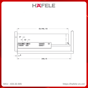 Ray Âm EPC EVO Mở 3/4 Giảm Chấn 500mm Hafele 433.32.505