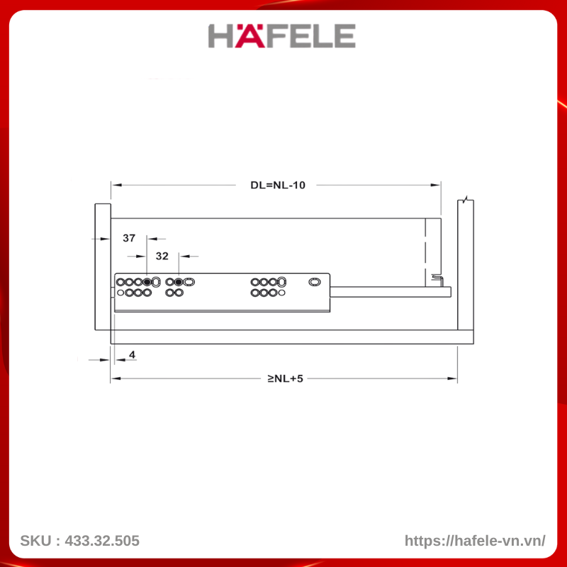 Ray Âm EPC EVO Mở 3/4 Giảm Chấn 500mm Hafele 433.32.505