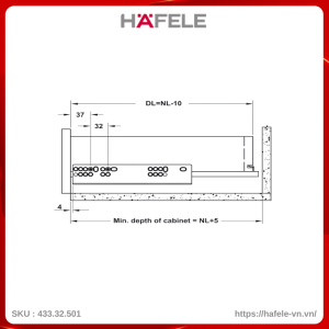 Ray Âm EPC EVO Mở 3/4 Giảm Chấn 300mm Hafele 433.32.501