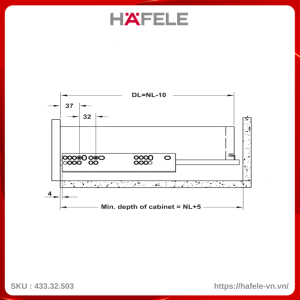 Ray Âm EPC EVO Mở 3/4 Kh 3D Giảm Chấn 400mm Hafele 433.32.503