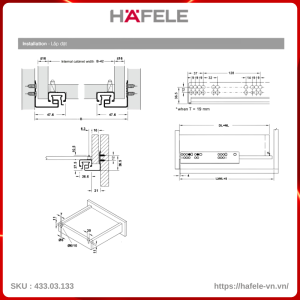 Ray Âm EPC Plus Nhấn Mở 350mm Hafele 433.03.133