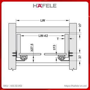 Ray Âm EPC Pro Giảm Chấn 350mm Hafele 433.32.052