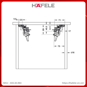 Ray Âm EPC Pro Nhấn Mở 450mm Hafele 433.32.064