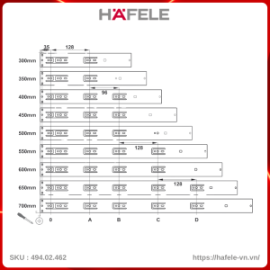 Ray Bi Không Giảm Chấn 350mm Hafele 494.02.462