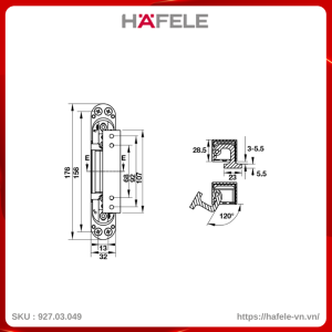 Bản Lề Âm 3D Cho Cửa 80Kg Hafele 927.03.049