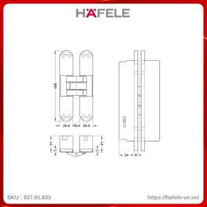 Bản Lề Âm Cửa Nặng 80Kg Hafele 927.91.833