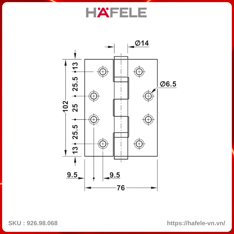 Bản Lề Lá 2 Vòng Bi 120Kg Hafele 926.98.068
