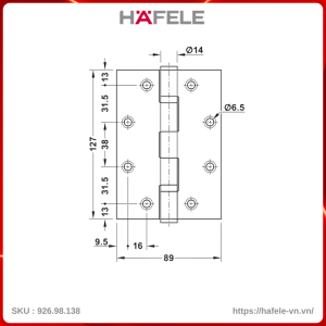 Bản Lề Lá 2 Vòng Bi 120Kg Hafele 926.98.138