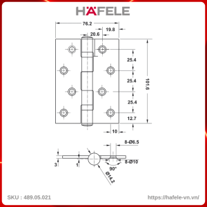Bản Lề Lá 2 Vòng Bi 70Kg Hafele 489.05.021