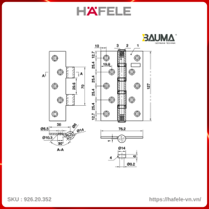 Bản Lề Lá 4 Vòng Bi 80Kg Bauma 926.20.352