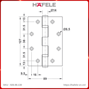 Bản Lề Lá Chống Cháy 2 Vòng Bi 120Kg Hafele 926.98.130