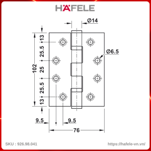 Bản Lề Lá Chống Cháy 2 Vòng Bi 120Kg Hafele 926.98.041