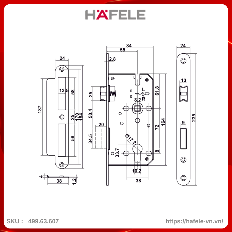 Bộ Khóa Tay Nắm Cửa DIY Set A Hafele 499.63.607