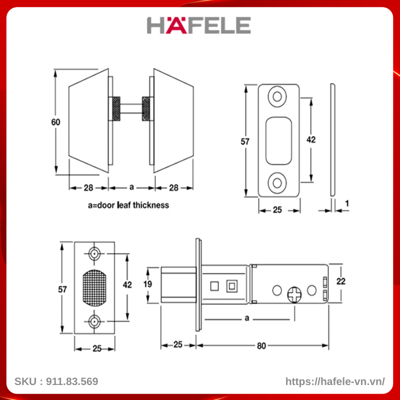 Khóa Cóc 2 Đầu Chìa Màu Đen Hafele 911.83.569