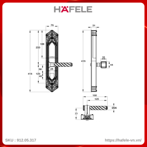 Khóa Điện Tử EL10K Màu Đồng Mờ Cổ ĐIển Hafele 912.05.317
