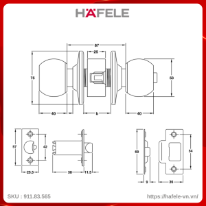Khóa Tay Nắm Tròn Nhà Vệ Sinh Hafele 911.83.565