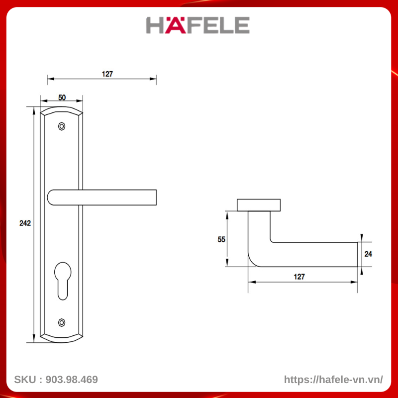 Khóa Tay Gạt Cửa Đi Hafele 903.98.469