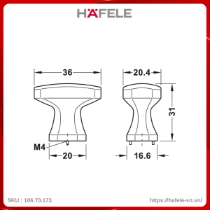 Quả Nắm Tủ H2185 Hafele 106.70.173