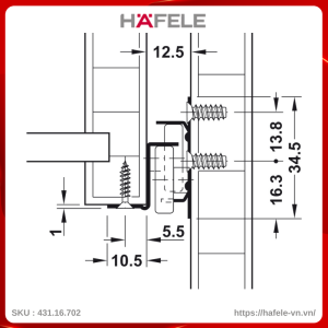 Ray Bánh Xe Mở 3/4 Dài 350mm Hafele 431.16.702