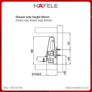 Ray Hộp Alto Giảm Chấn H84mm Hafele 552.03.781