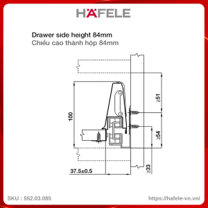 Ray Hộp Alto Giảm Chấn H84mm Hafele 552.03.085