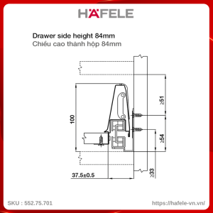 Ray Hộp Alto Giảm Chấn H84mm Hafele 552.75.701