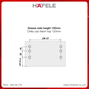 Ray Hộp Alto-S Giảm Chấn H120mm Hafele 552.35.775