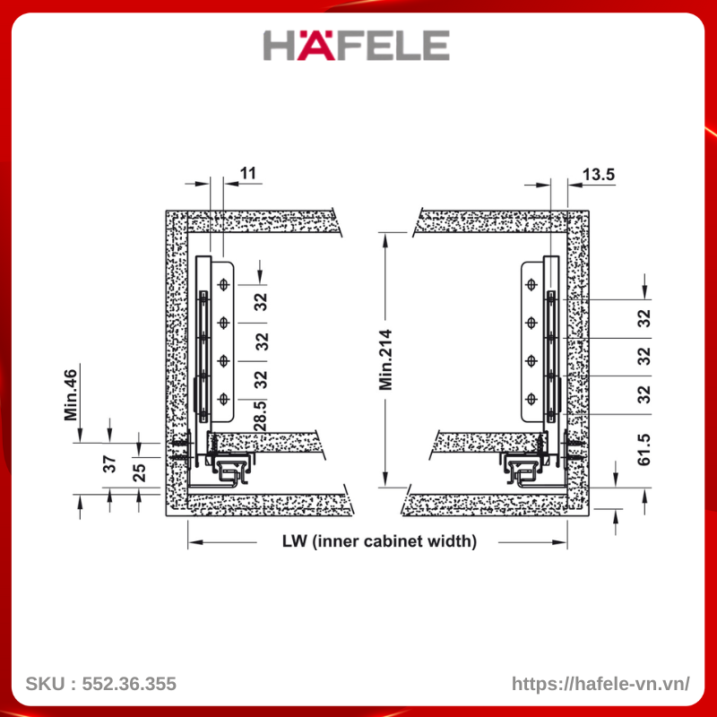 Ray Hộp Alto-S Nhấn Mở H170mm Hafele 552.36.355