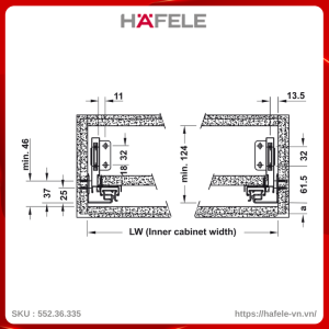 Ray Hộp Alto-S Nhấn Mở Chiều Cao 80 mm Hafele 552.36.335