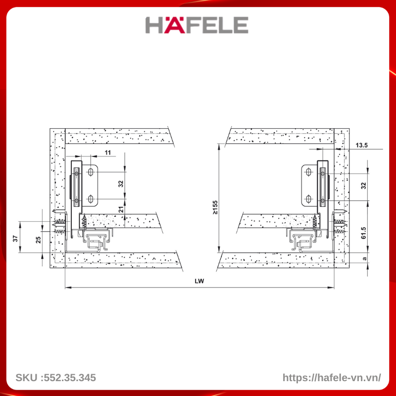 Ray Hộp Alto-S Nhấn Mở H120mm Hafele 552.35.345