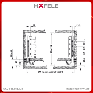 Ray Hộp Âm Alto-S Giảm Chấn H170mm Hafele 552.55.725