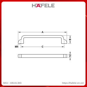 Tay Nắm Tủ 148mm H1530 Hafele 106.61.943