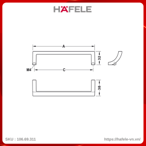 Tay Nắm Tủ 170mm H2190 Hafele 106.69.311